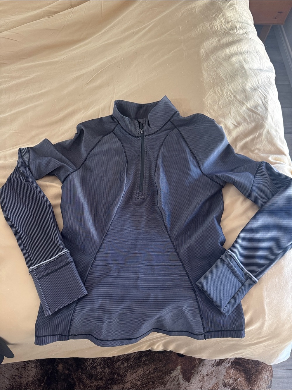 Lululemon Half-Zip Athletic Pullover in black and white striped